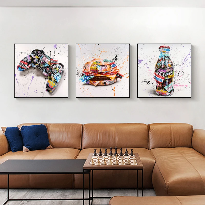 Graffiti Hamburg Game Controllers Drinks Street Art Canvas Print Painting Fashion Wall Picture Living Home Decoration Poster