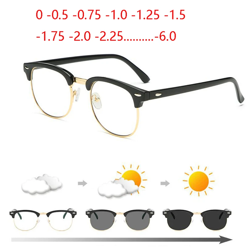 Diopter SPH 0 -0.5 -1 -1.5 -2 -2.5 -3 -3.5 -4 -4.5 -5 -5.5 -6.0 Anti Blue light Sun Photochromic Finished Myopia Glasses