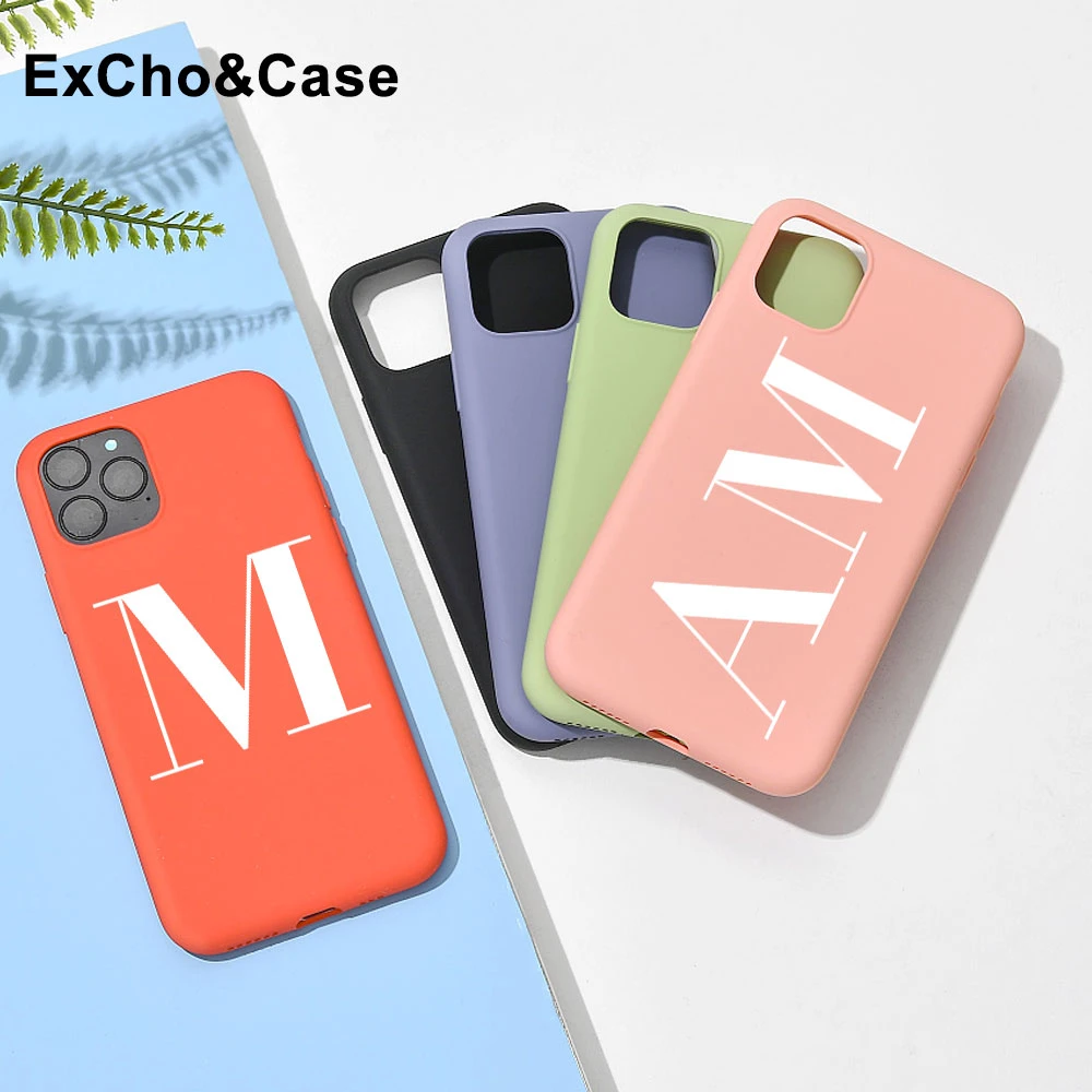 Custom Name Initial letter Diy Phone Case For iphone SE  6 6S 7 8 Plus X XS XR XS Max 11 Pro 12 Mini MAX Liquid Silicone Case