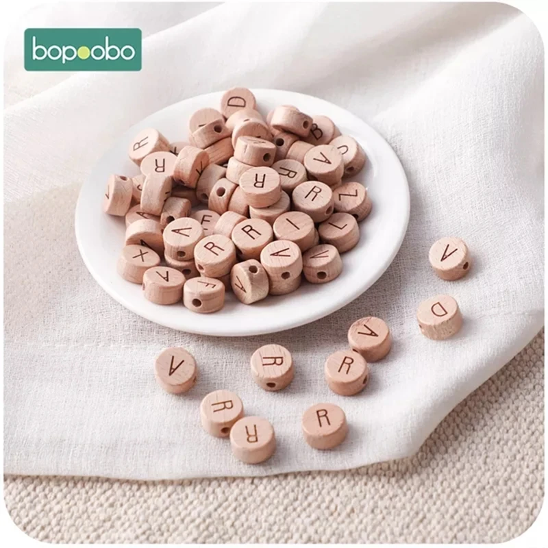 Bopoobo 30pc Wooden Beads Alphabet English Food Grade Rodent Material Tiny Rod For DIY Baby Teething Rattle Baby Teething Beads