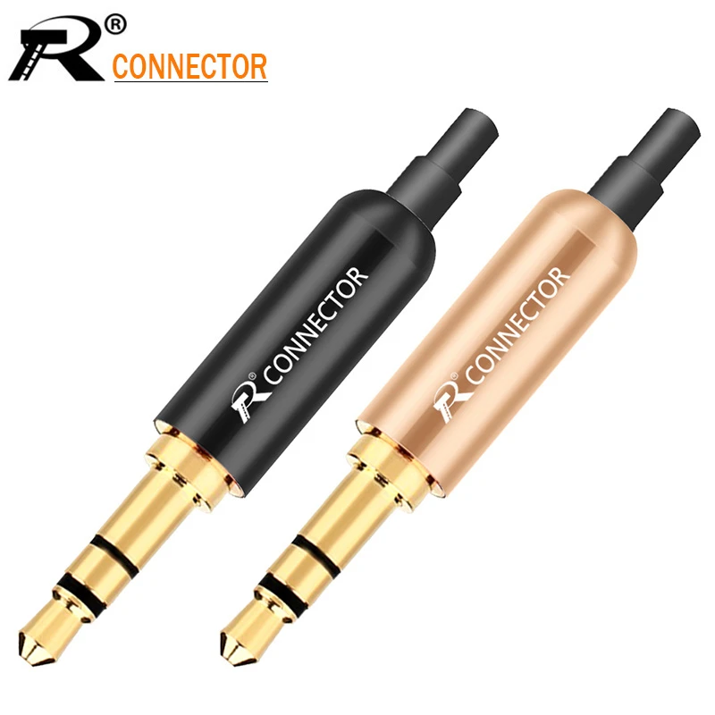 4pcs Aluminum Jack 3.5 Earphone Plug with Tail plug clamps 3.5mm 3 pole Stereo Male Plug Gold Plated Wire Connector