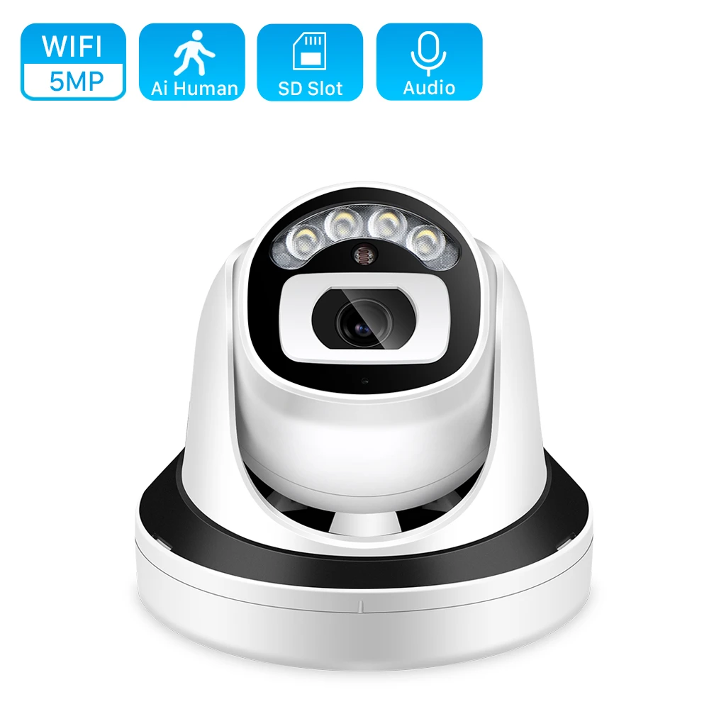 ANBIUX 5MP Audio Wifi Camera Indoor Ai Human Detect Cloud H.265 1080P IP Camera 3MP Color IR 20M CCTV Home Security Dome Camera