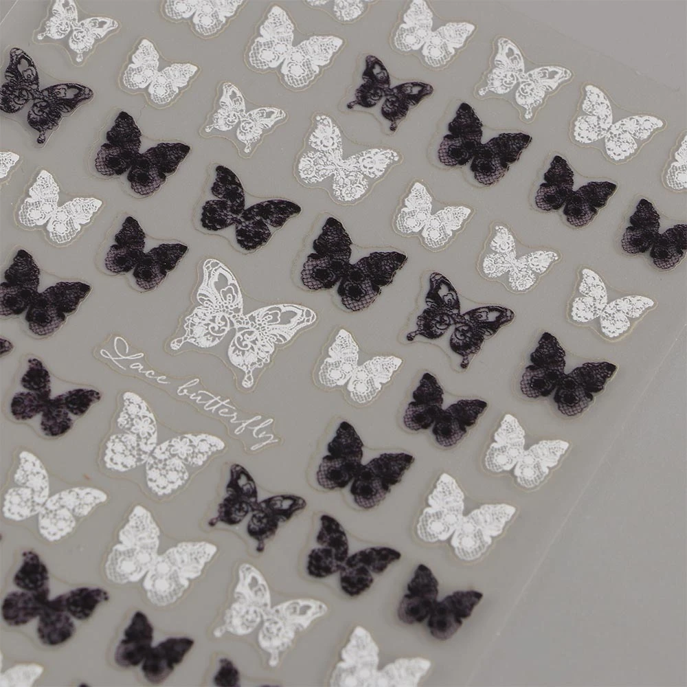 5D Black White Lace Butterfly Nail Stickers Self Adhesive Rose Flower Nail Foils Back Glue Nail Decals DIY Manicure Tools