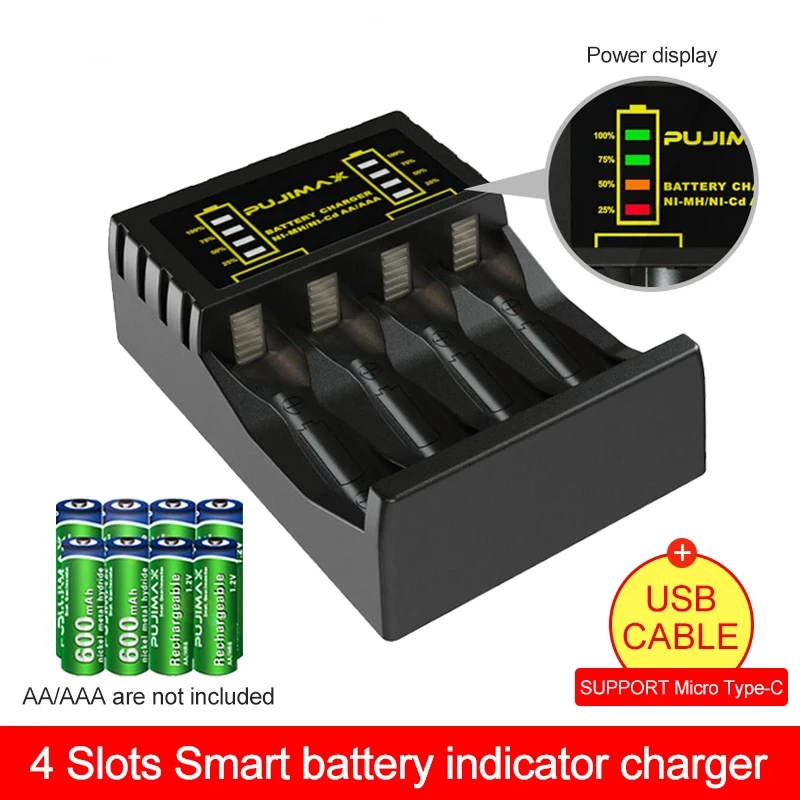 4 slot Battery Charger for AAA/AA Rechargeable Battery Short Circuit Protection with LED Indicator Ni-MH/Ni-Cd charger