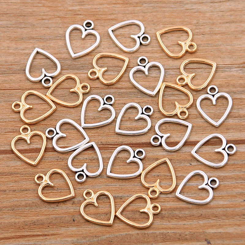 60PCS 10*13mm Picture Color Hollow Hearts Charms Geometry Pendant Metal Alloy DIY Necklace Bracelet Earrings Marking