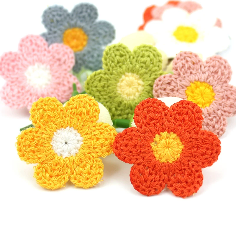 28Pcs 3.5cm Woolen yarn Embroidery flowers patches Sew-on Appliques for crafts headwear Accessories DIY Hair Clip Decor supplies