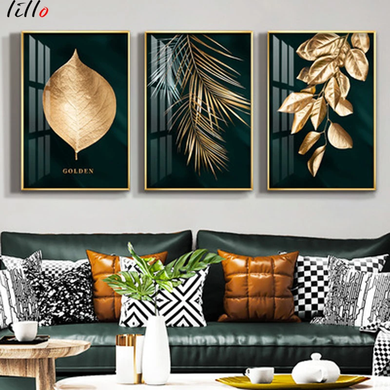 Special offer Abstract golden plant leaves wall picture poster modern style painting on canvas art of the living room original d