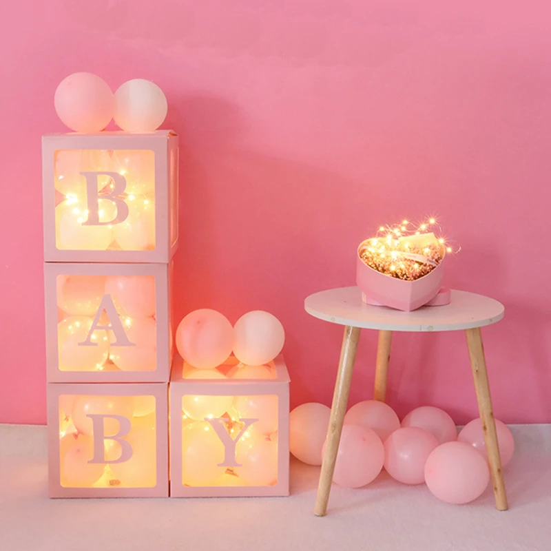26 Letter Balloons Box Transparent Name Box Diy First 1St Birthday Party Decor Macaron Balloons Box Baby Shower Balloons Supply