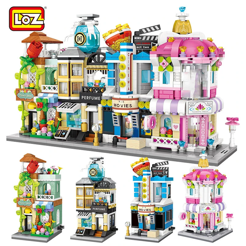 Mini Blocks City View Scene Cinema Retail Store Candy Shop Architectures Models Building Blocks Christmas Toy for Children