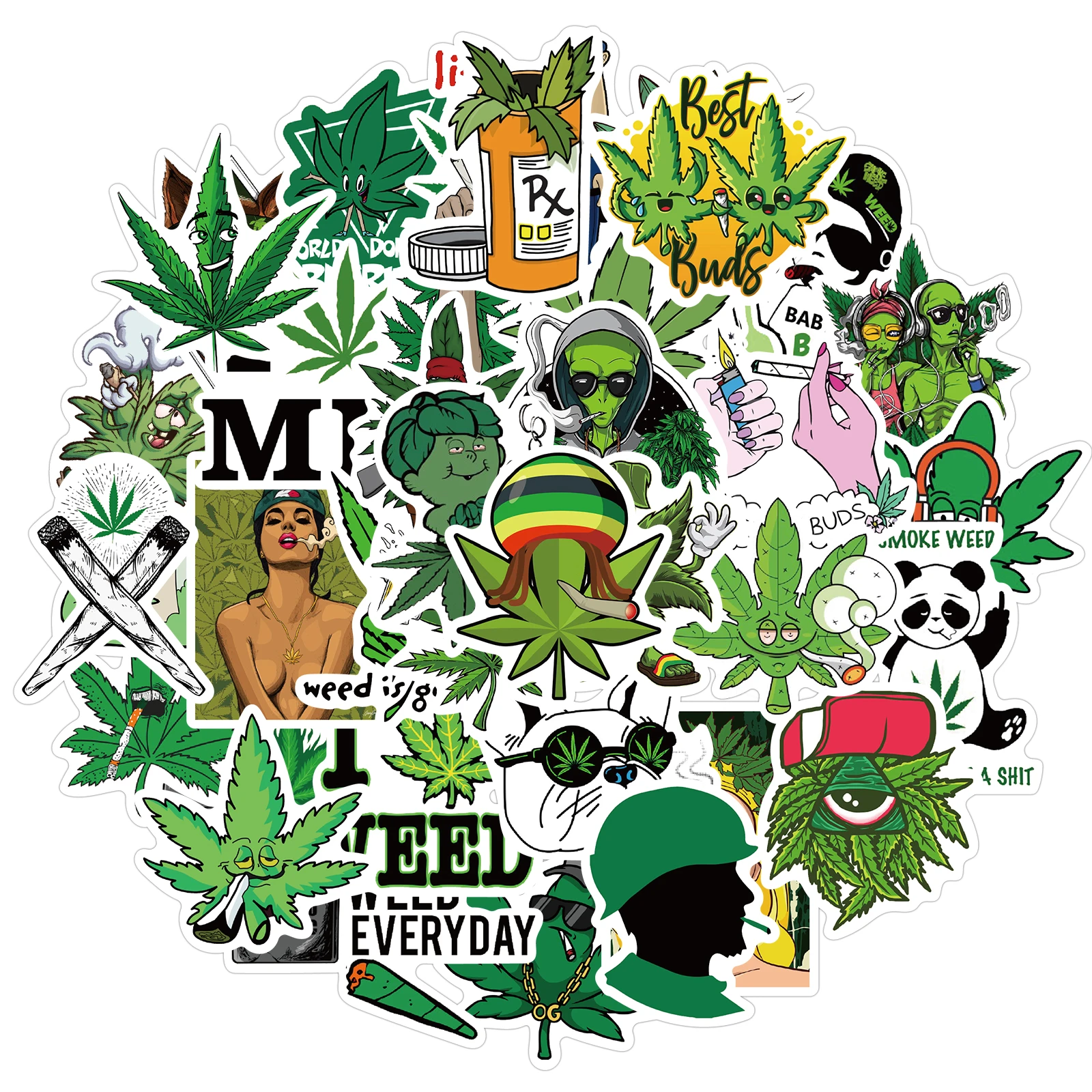 25/50Pcs Funny Characters Leaves Smoking Graffiti Stickers Luggage Laptop Waterproof Stickers Skateboard Guitar Stickers