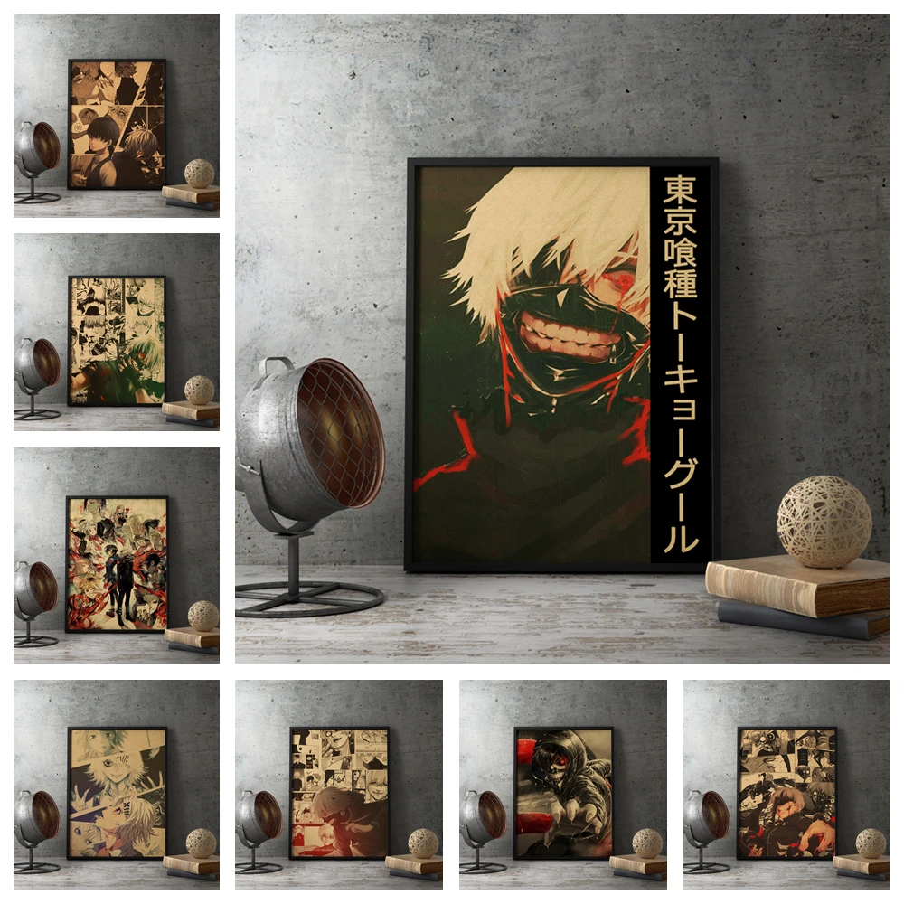 Family wall art decoration Japan high popularity anime Tokyo Ghoul old style poster retro style Home decoration poster o23