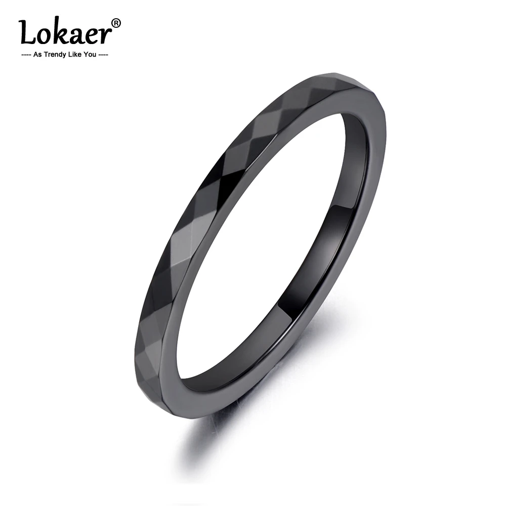 Lokaer Trendy 2mm Black & White Cutting Ceramics Rings Jewelry Classic Wedding Engagement Rings For Women Anneaux Anillos R19051