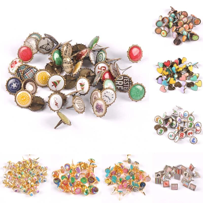 mix vintage Diy Brads Scrapbooking Embellishment Fastener Brad Metal Crafts Decoration CP2583