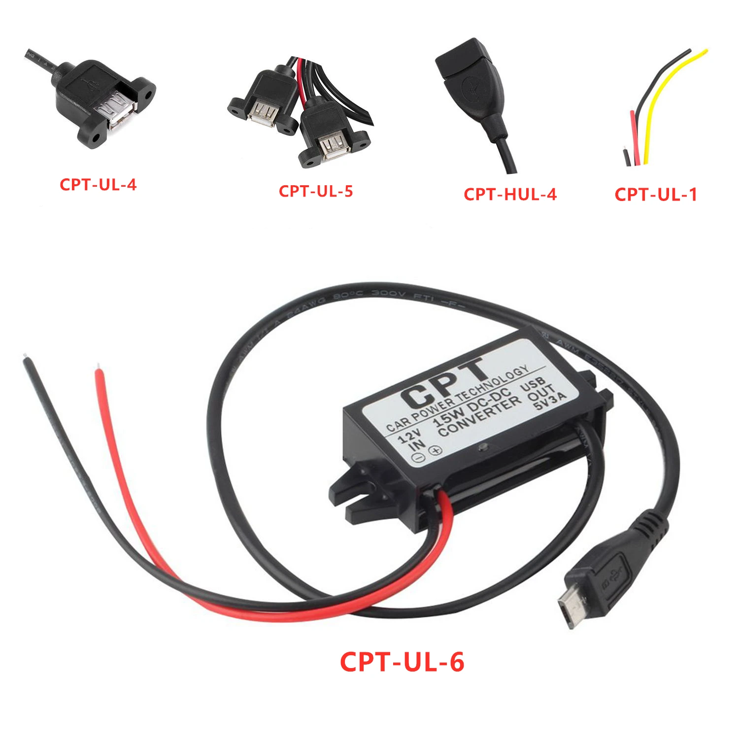 In stock！5 Types Car Power  Technology Charger DC Converter Module Single Port 12V To 5V 3A 15W with Micro USB Cable Durable