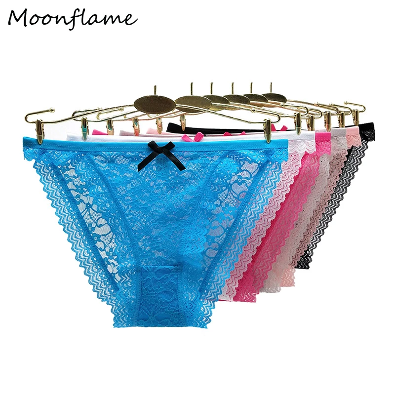 Moonflame 5pcs/lot Lace Panties Women Fashion Lingerie Briefs High Quality Low Waist Sexy Women Underwear 89442