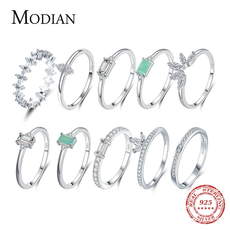 MODIAN Fashion 100% 925 Sterling Silver Tourmaline Finger Rings Classic Clear CZ Wedding Jewelry For Women Engagement Fine Gift