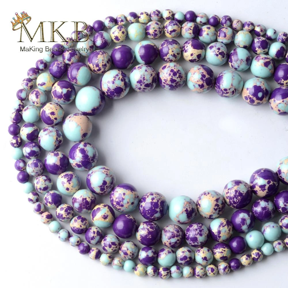 Purple Lake Blue Sediment Jaspers Stone Round Beads For Jewelry Making 4/6/8/10mm Spacer Loose Beads Diy Bracelet Jewellery 15