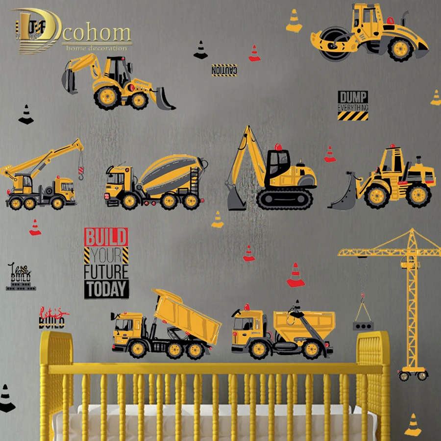 Cartoon Transport Cars Truck Digger DIY Wall Stickers For Kids Rooms Home Decor Boys Room Decoration Vinyl Art Wall Poster