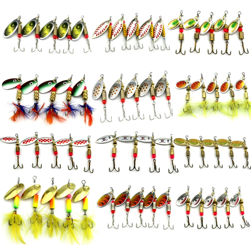 5PCS/Set Spinner Spoon Fishing Lure Spinner Bait Metal Hard Minnow Lure isca artificial fishing wobbler Tackle