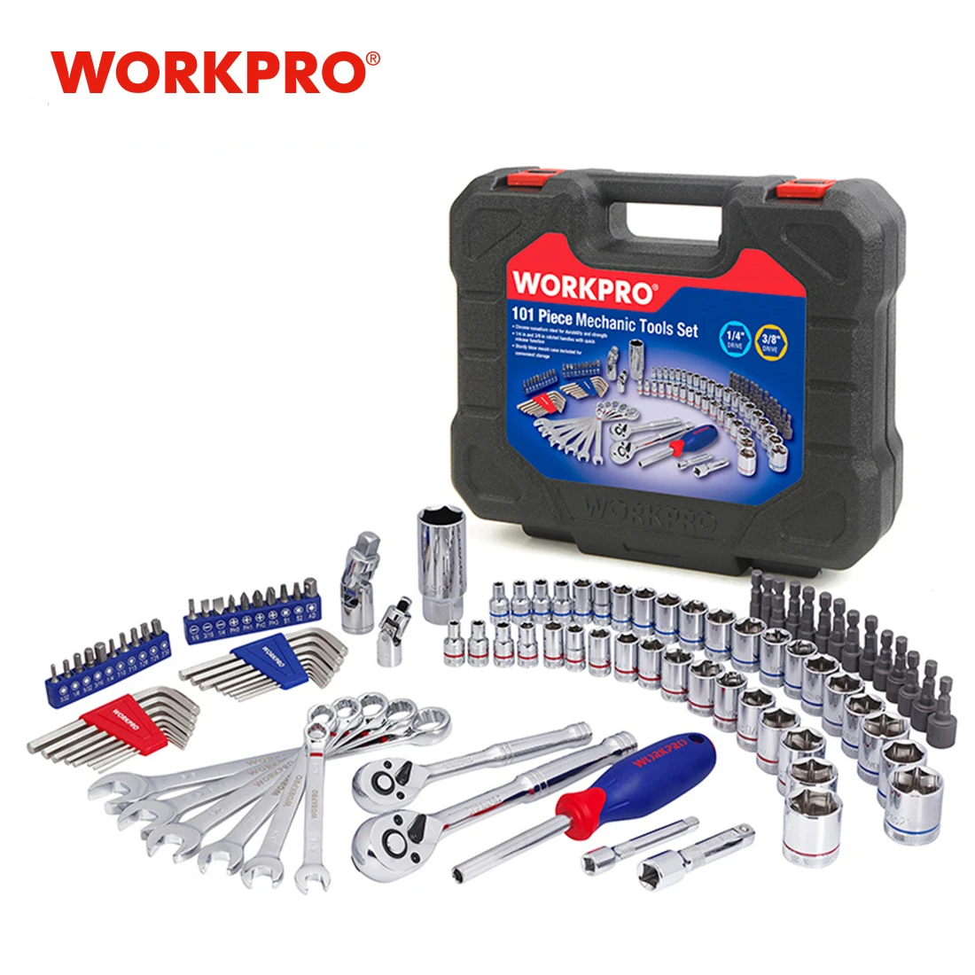 WORKPRO 101PC Mechanic Tool Set Home Tools for Car Repair Tools Sockets Set Ratchet Spanners Wrench