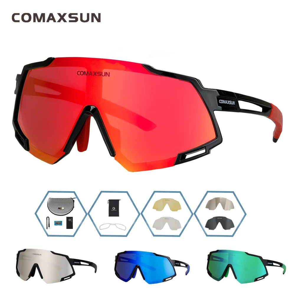 COMAXSUN Professional Polarized 5 Len Cycling Glasses MTB Road Bike Sport Mirror Sunglasses Riding Eyewear UV400 Bicycle Goggles