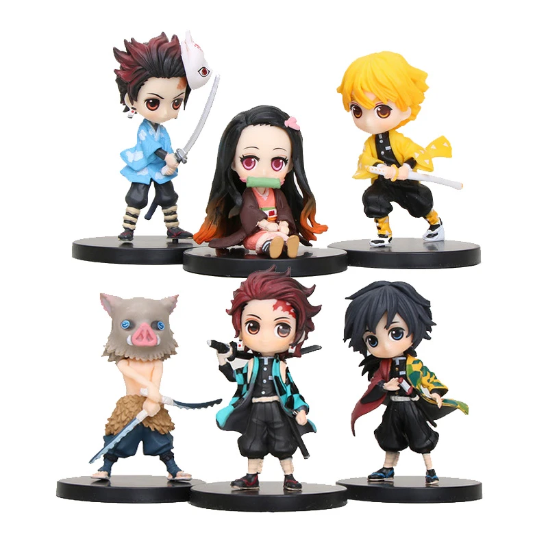 6pcs/set Anime Demon Slayer Kimetsu No Yaiba Figure Q Posket Kamado Tanjirou Kamado Nezuko Agatsuma Figure Toys 6cm