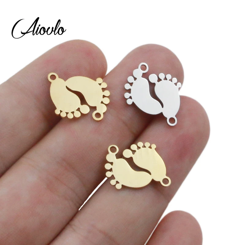 Aiovlo 5pcs/lot Stainless Steel Charm Pendants Cute Lovely Baby Feet DIY Metal Bracelet Necklace Jewelry Findings Accessories