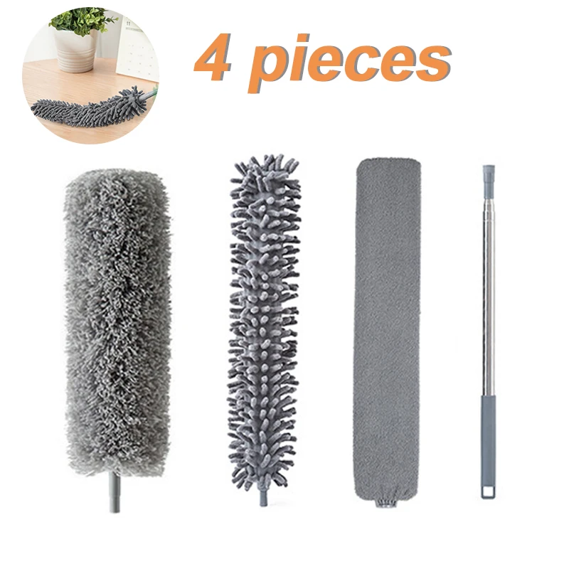 4pcs Long Duster Cleaner Brush Set Telescopic Microfiber Duster Bendable Duster for Furniture Sofa Car Household Cleaning Tool