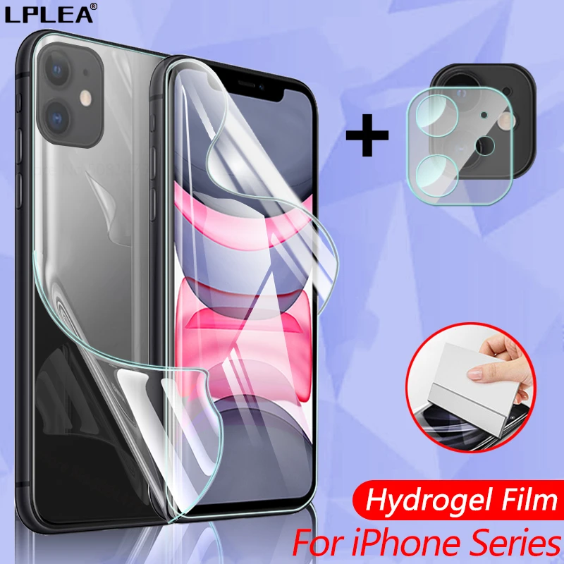 Full Cover For iPhone 11 12 Pro Max Screen Protector Hydrogel Film For iPhone 12 mini Back Film XS Max X Camera Tempered Glass