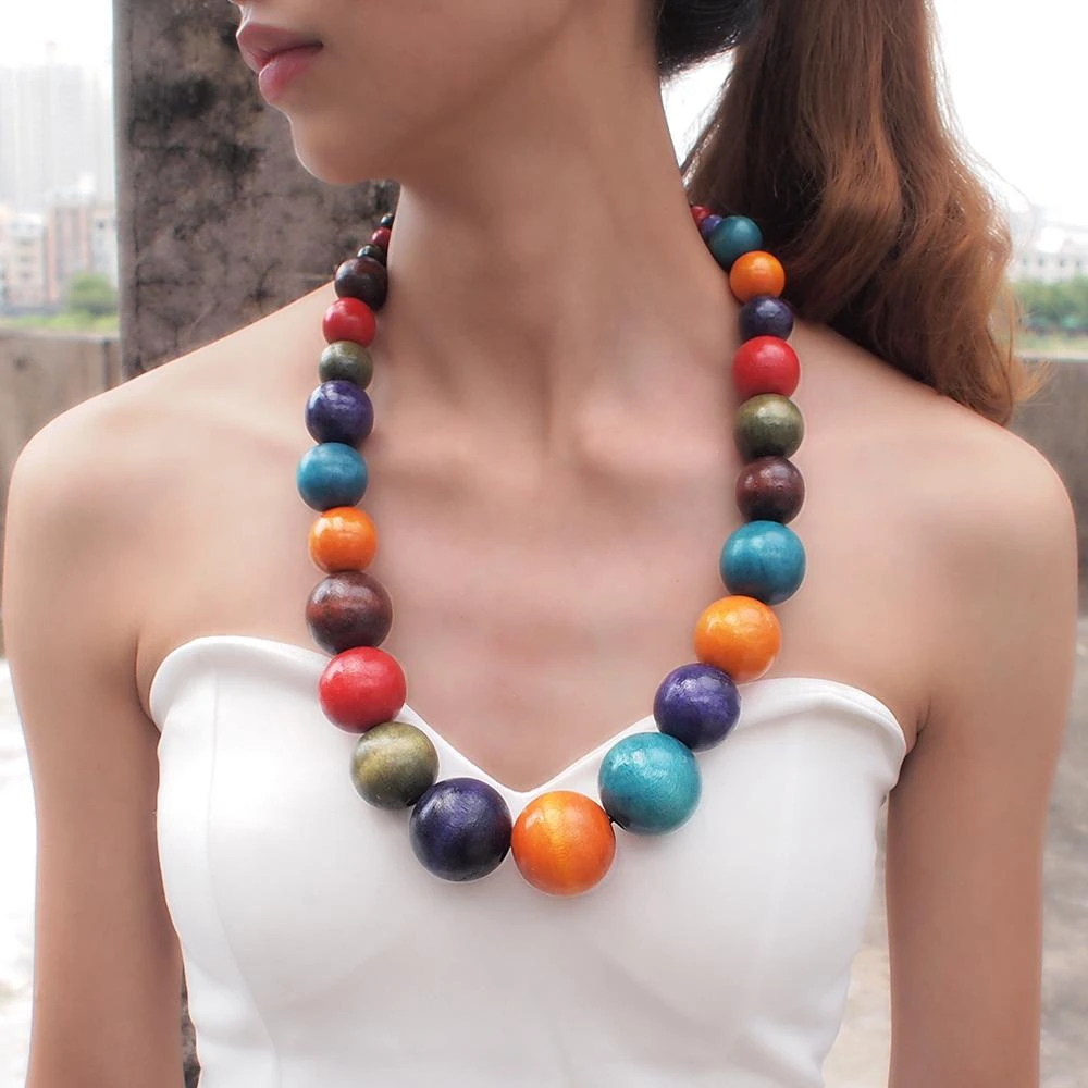 MANILAI Fashion Bohemia Colorful Unique Wood Beads Exaggerated Necklace For Women Statement Necklace Jewelry 2020 Accessories