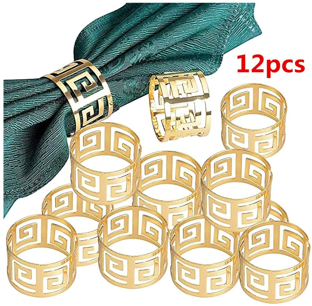 12pcs/lot European style napkin ring cloth napkin napkin buckle hollow pattern gold and silver napkin ring wedding decoration