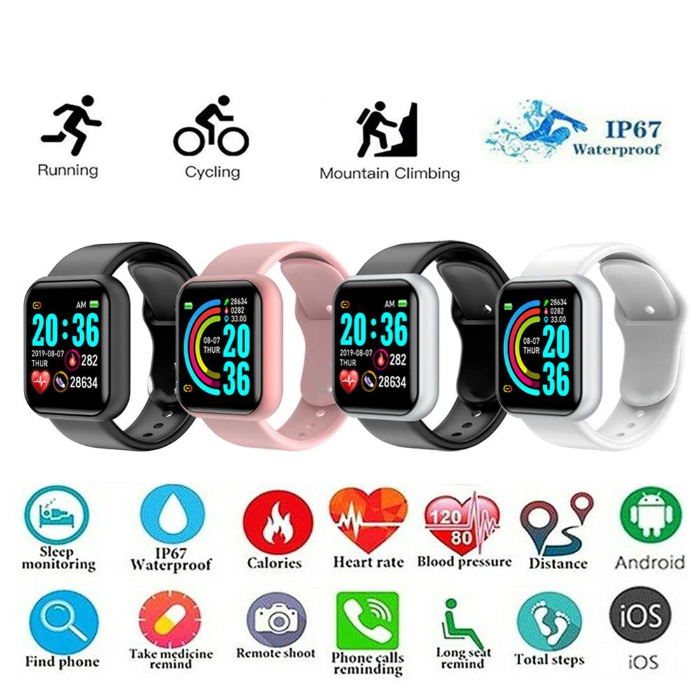 Y68 D20 Smart Watches Women Men Kids Heart Rate Health Monitoring Blood Pressure Sports Fitness Tracker Digital Wristwatches