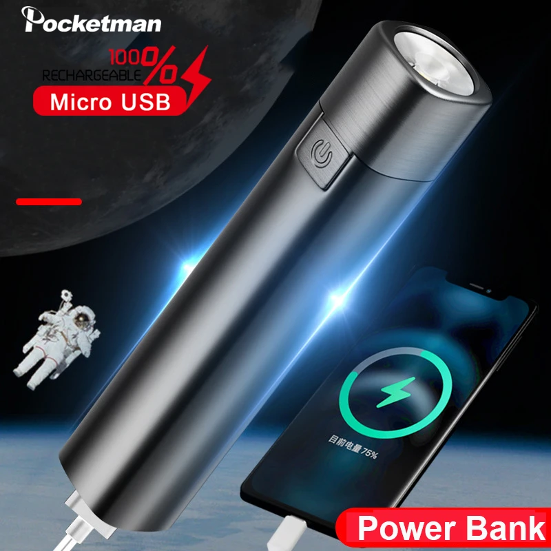 50000Lumens Outdoor Portable Flashlight Mini Torch Lanterna Lamp Can Be Used As Power Bank With USB Cable With Built in Battery