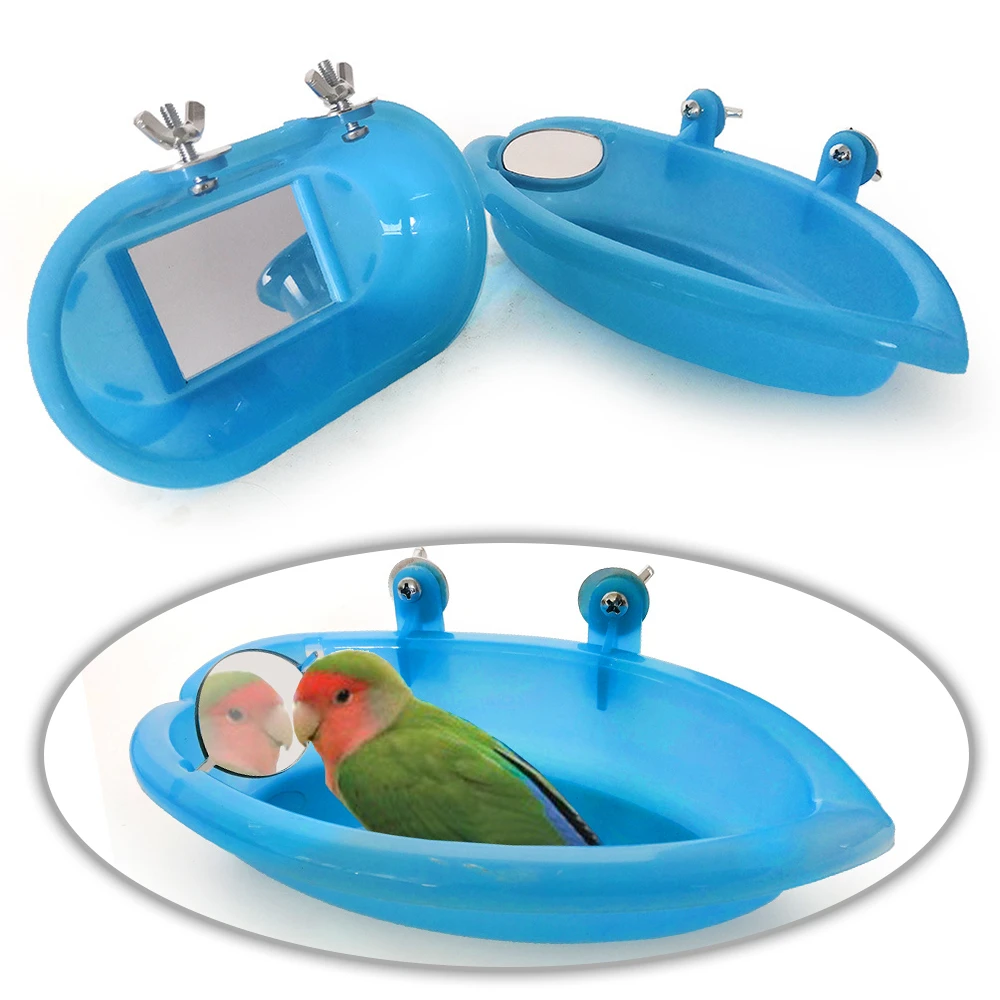 1 Pc Bird Perch Shower For Bath Bird Cage Basin Parrot Bath Basin Parrot Shower Supplies With Mirror Bowl Food Birds Accessories