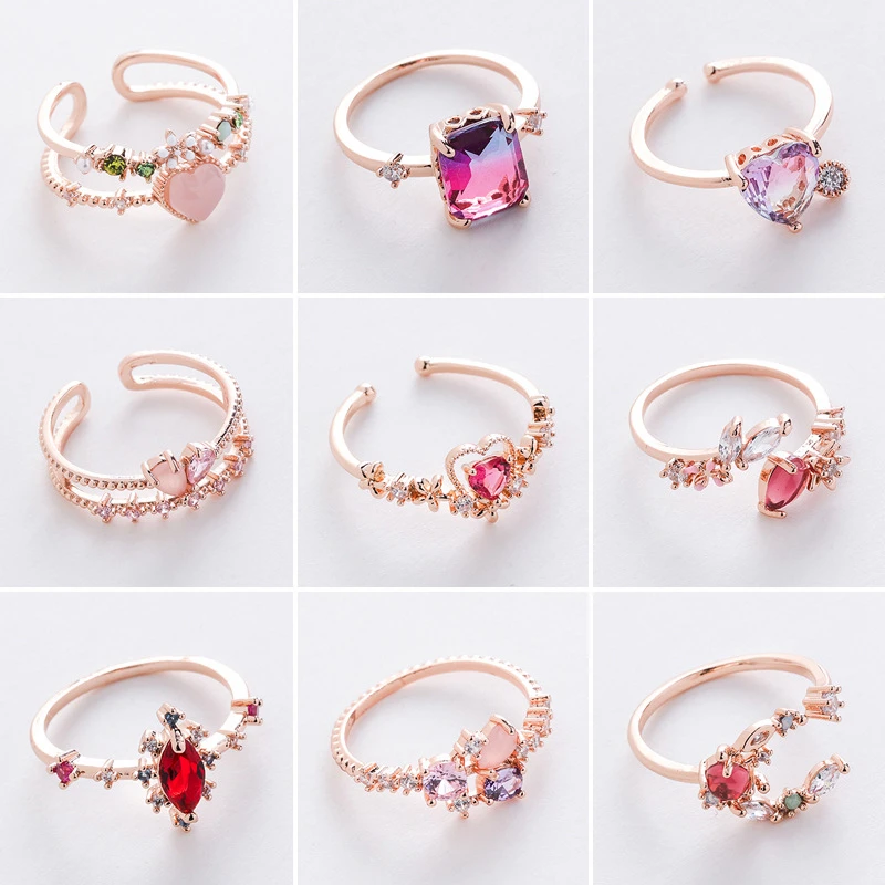 New Fashion Micro-inlaid Crystal Zircon Rings Sweet Elegant Flower Ring for Girl Women Finger Bague jewelry Bridal Gift Delicate