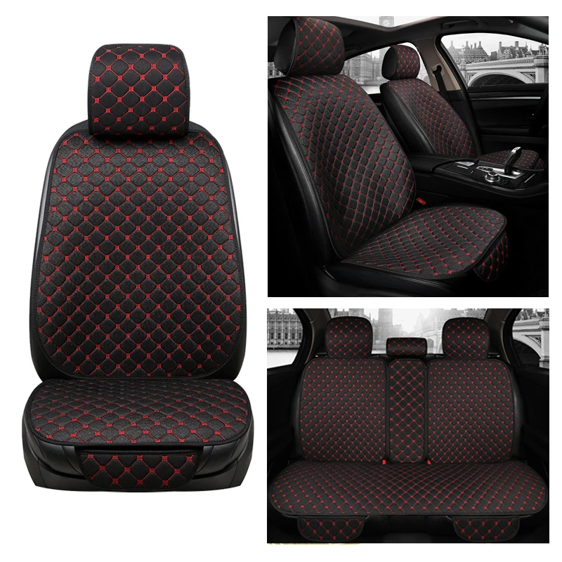 Flax Car Seat Cover Breathable Plus Size Auto Seat Cushion Protector Front Rear Back Seat Pad Mat With Backrest fit Car Suv Van