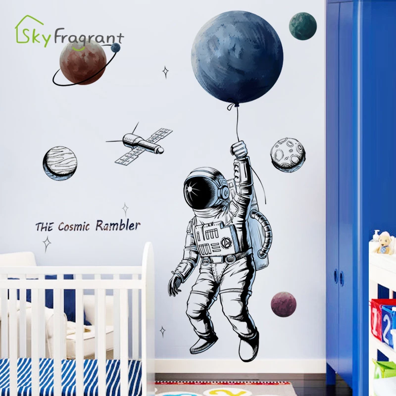 Space Theme Astronaut Wall Sticker Dormitory Living Room Wall Decor Self-adhesive Bedroom 3d Kids Room Decoration Home Decor