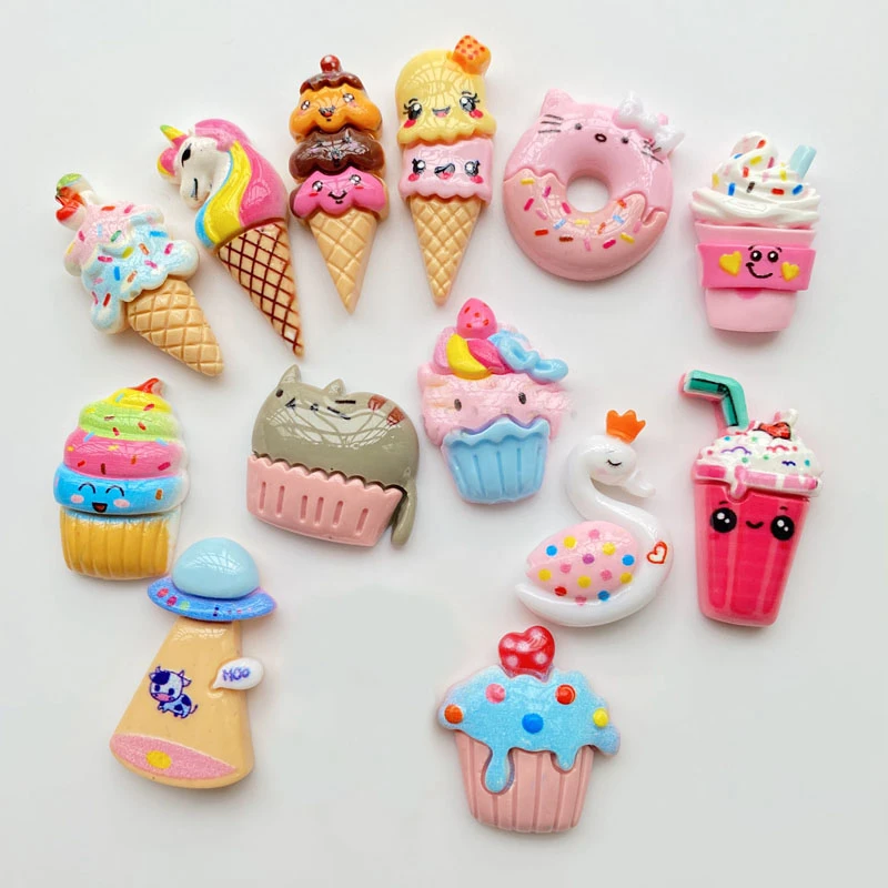 10/20pcs/Lot Kawaii Resin Cute Cartoon Lce Cream / Cake Flatback Cabochons For Hair Bow Centers DIY Scrapbooking Decor C19