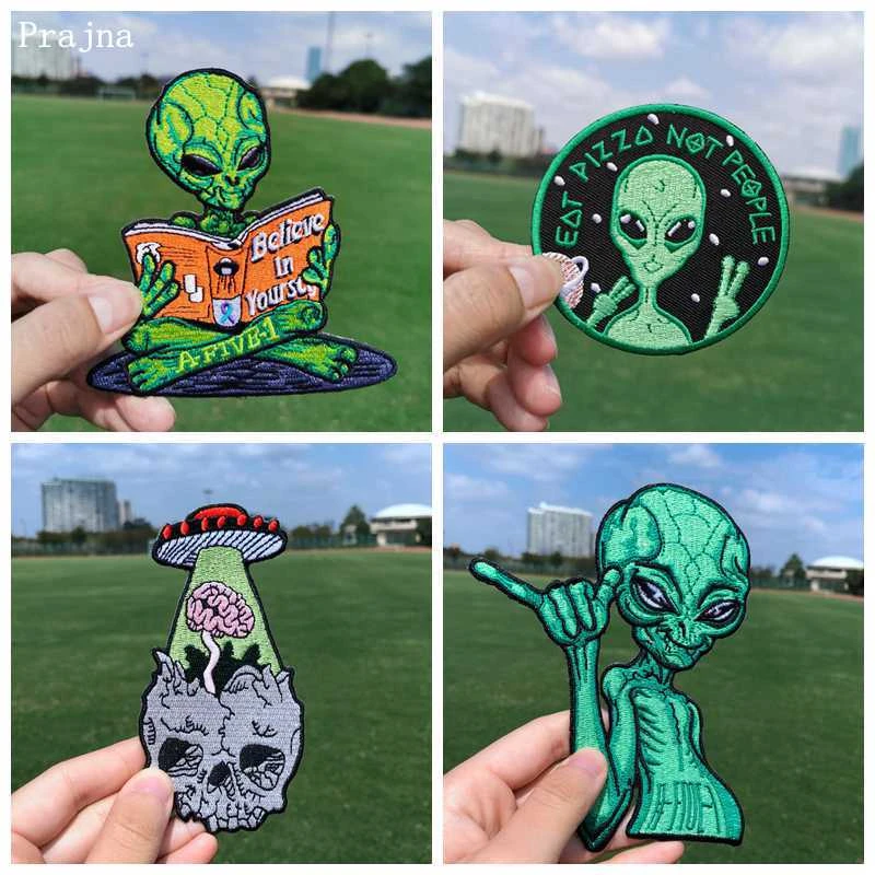 Prajna UFO Patch Iron On Patches On Clothes Heat-adhesive Embroidered Patches For Clothing Alien Patch For Clothes Jackets DIY