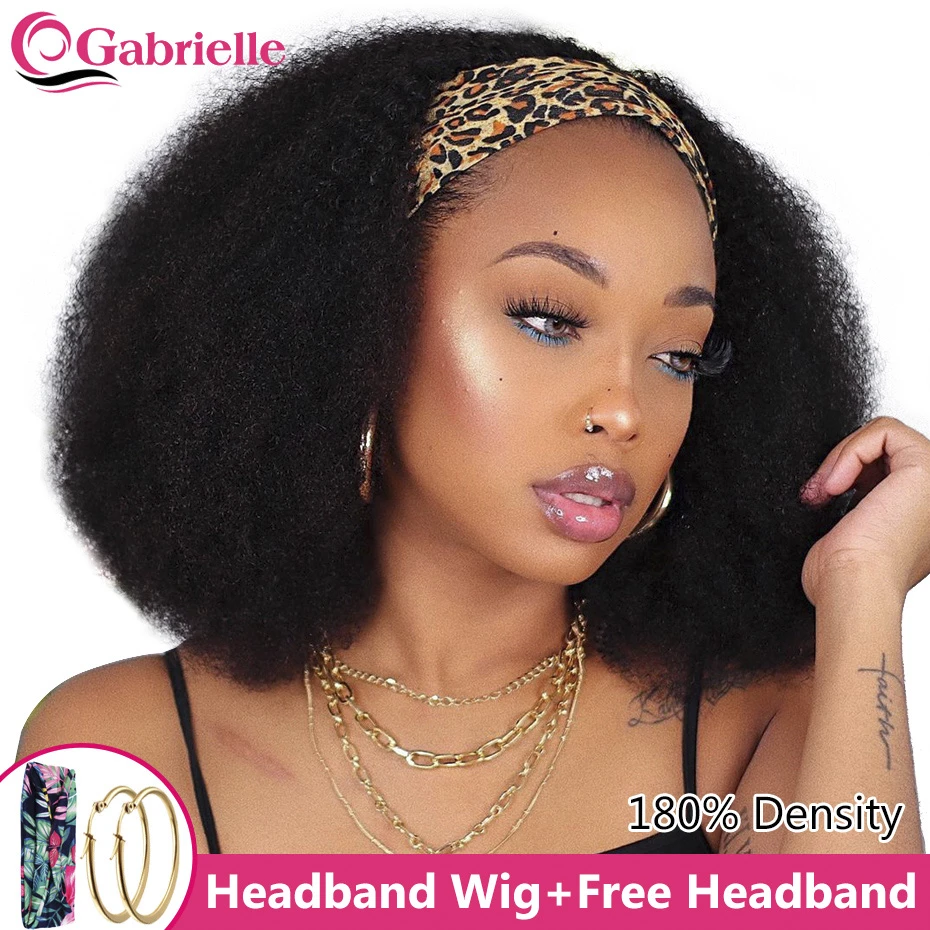 Ombre Headband Wig Afro Kinky Curly Colored Head Band Human Hair Wigs For Black Women 180% Density Gabrielle Brazilian Remy Hair