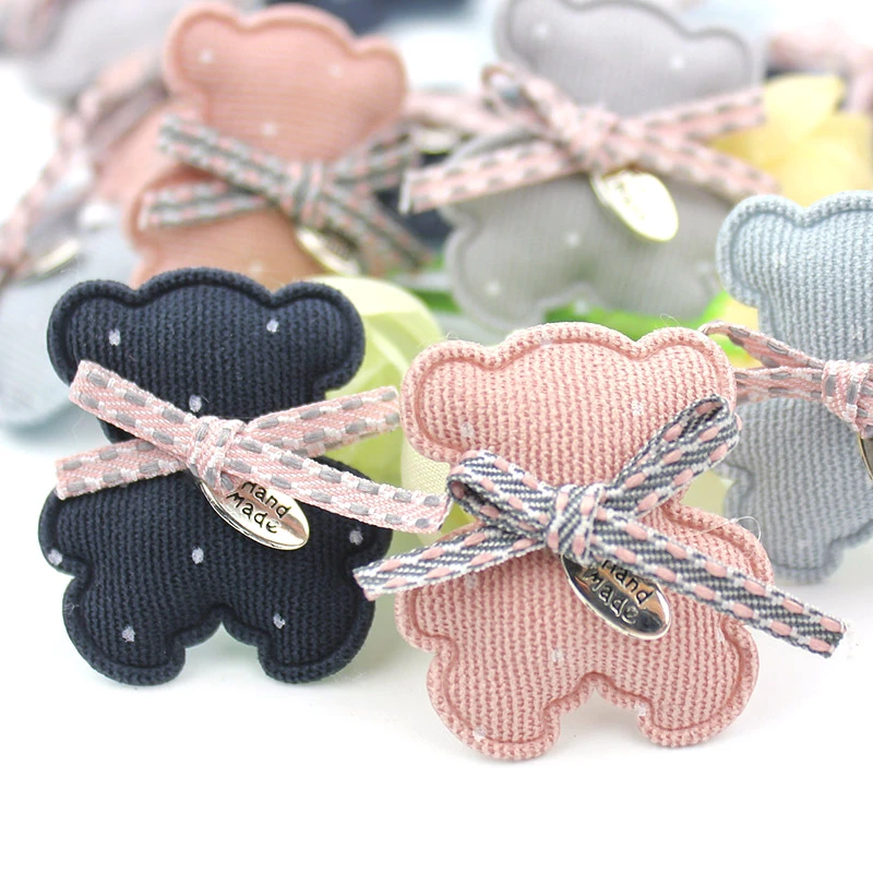 16Pcs 3*3.5cm Handmade bowknot Bear Padded Appliques for Baby's Hair Clip crafts Headwear Decoration Accessories wholesale