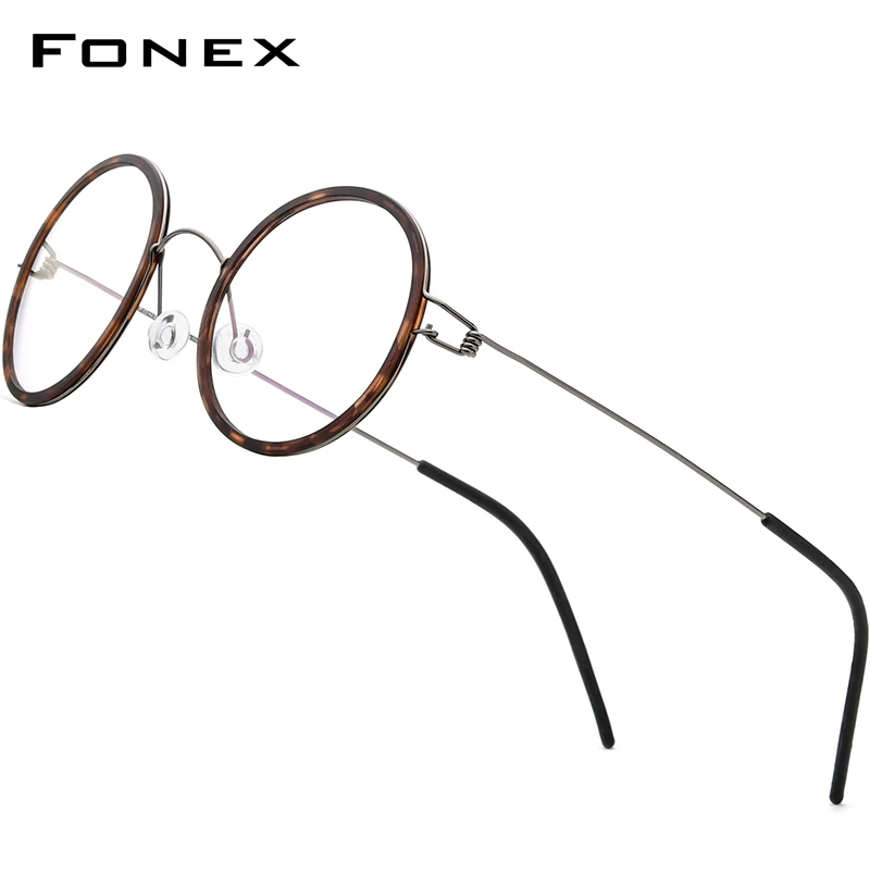 FONEX Titanium Alloy Glasses Frame Men Round Myopia Optical Women Prescription Eyeglasses 2021 Korean Screwless Eyewear 98636