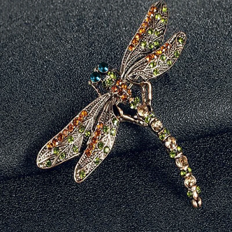 Crystal Vintage Dragonfly Brooches For Women Large Insect Brooch Pin Fashion Dress Coat Accessories Cute Jewelry Accessories