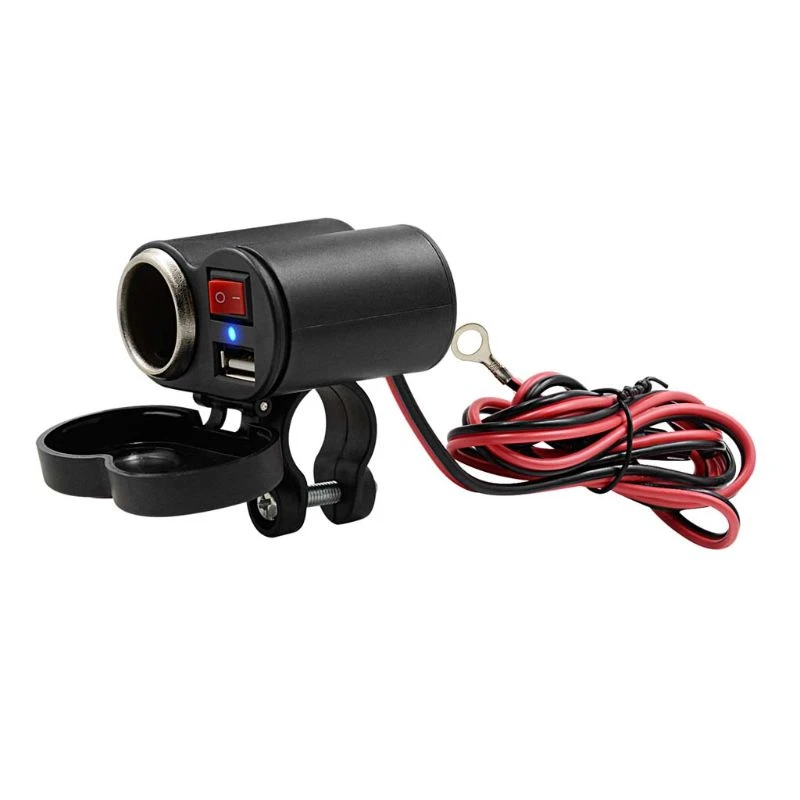 12V Motorcycle Handlebar USB Charger Waterproof Cigaret-te Lighter Socket with Switch for Cellphones Mobile Tablets GPS