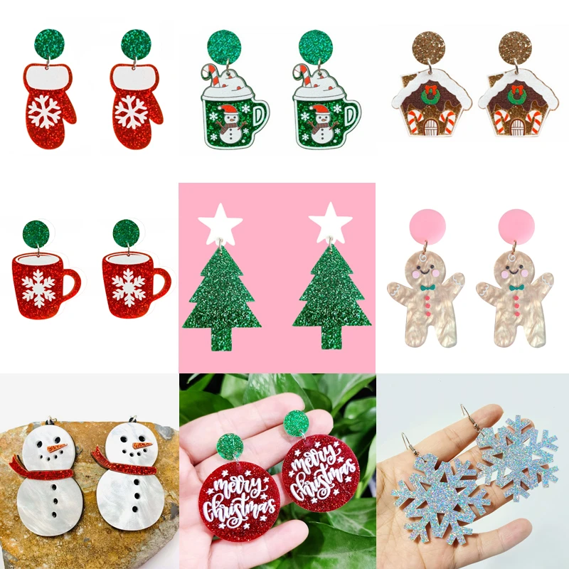 Donarsei Cute Christmas Earrings For Women Xmas Festive Cartoon Christmas Tree Gingerbread Man Snowflake Drop Earrings Gift