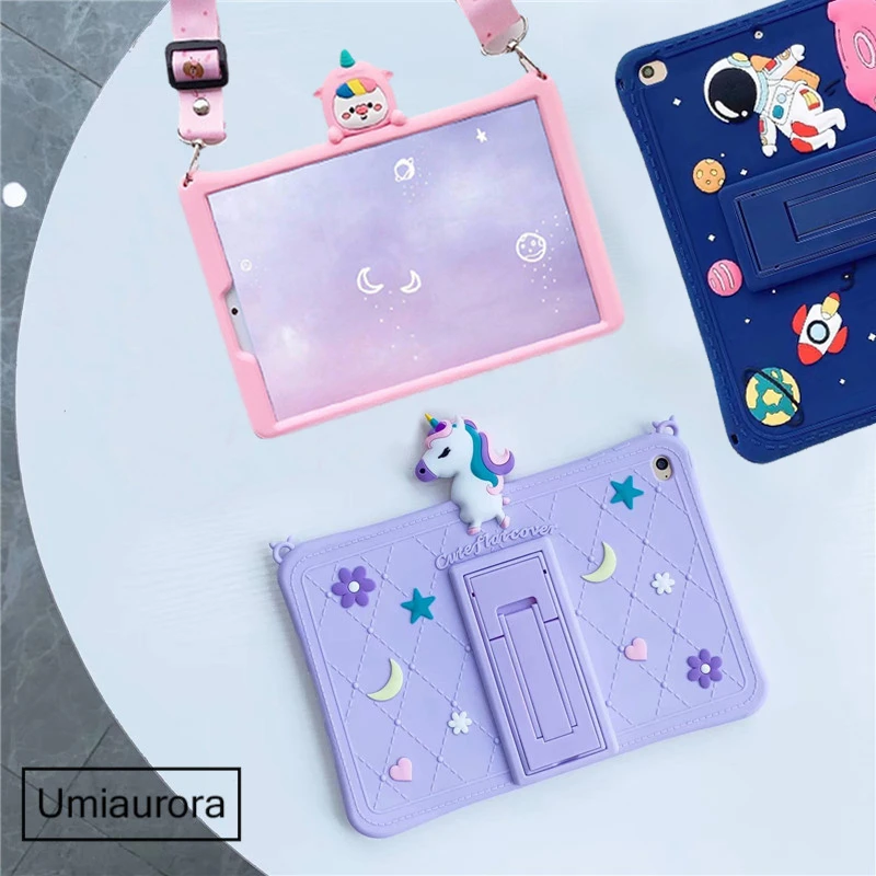 Case For iPad Mini 1 2 3 4 5 Air 2 Pro 9.7  Cartoon Kids Cover For iPad 9.7 2017 2018 5th 6th 7th Gen 10.2 Silicon Funda + Strap