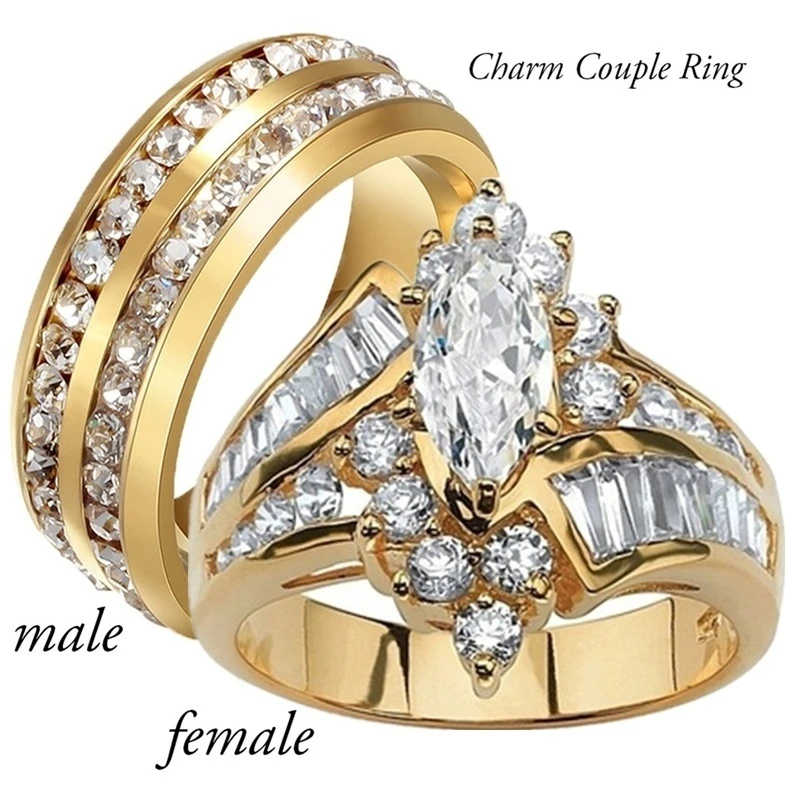 Carofeez Charm Couple Rings Stainless Steel Double Row Zircon Men Ring Luxucy Geometric Crystal Rhinestones Women Ring Gift