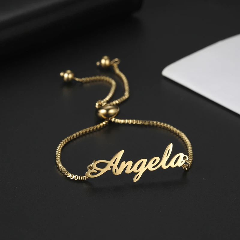 Lemegeton Personalized Custom Name Bracelet For Women Baby Girls Jewelry Gold Color Stainless Steel Chain Bracelets Christmas