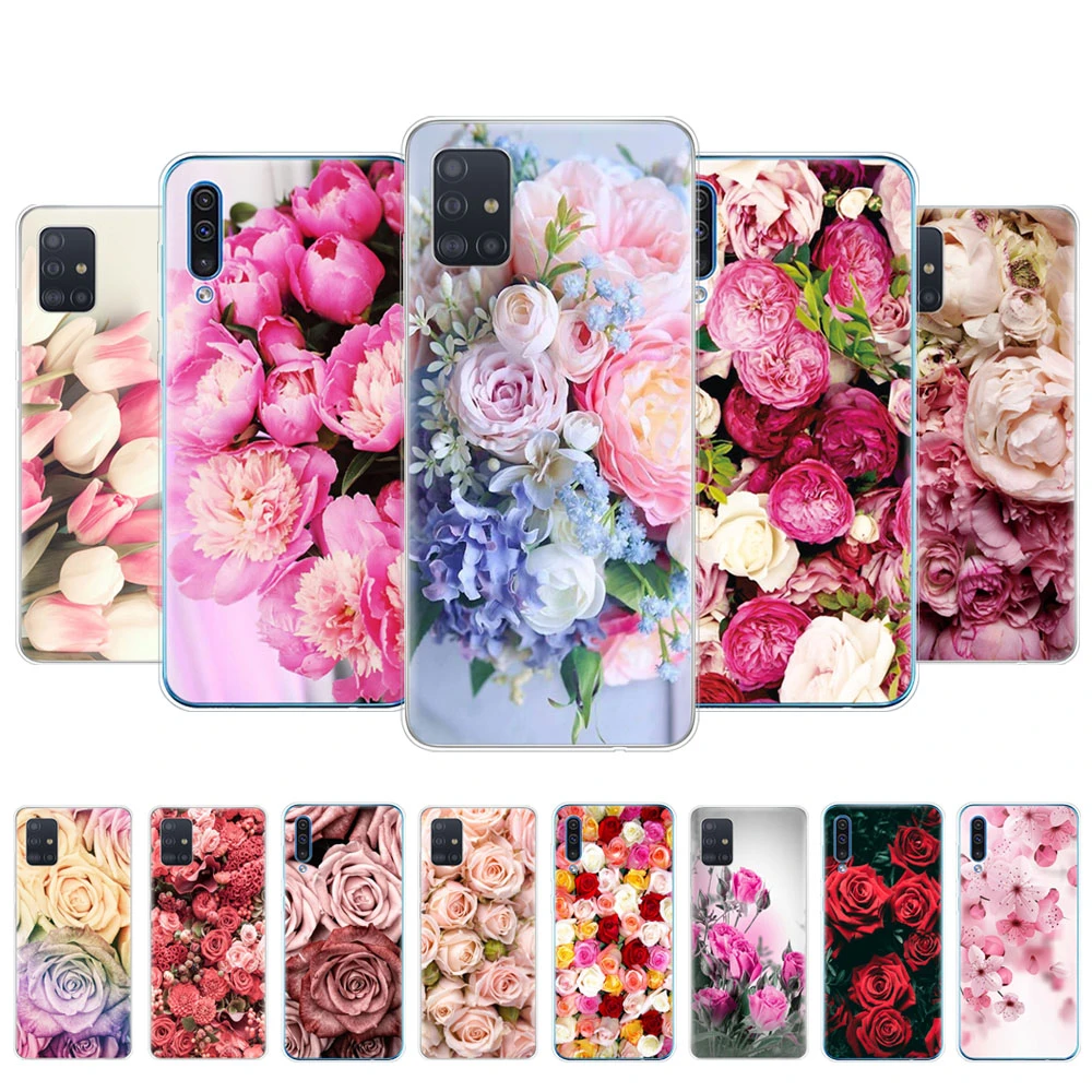 Silicon case for Samsung Galaxy A51 A31 A41 A01 A71 A10 phone cover A50 A20 A30 A50S A30S Colorful Flower Rose Peony