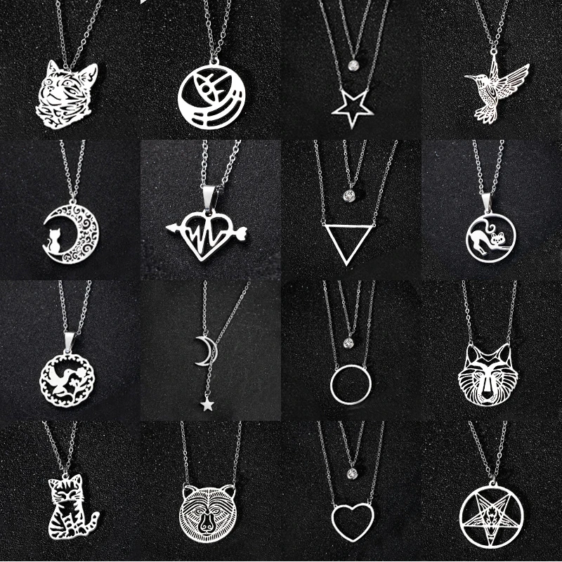 Multiple Stainless Steel Necklaces for Women Girl Fashion Geometric Moon Star Flower Necklace Design Animal Jewelry bijoux Gift